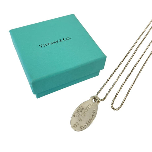 Ball Chain Oval Tag Pendant Necklace Sterling Silver