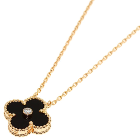 Vintage Alhambra Pendant Necklace 18K Rose Gold and Onyx