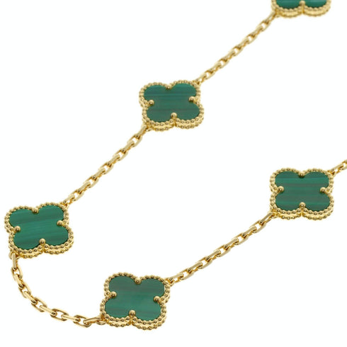 Vintage Alhambra Pendant Necklace 18K Yellow Gold and Malachite