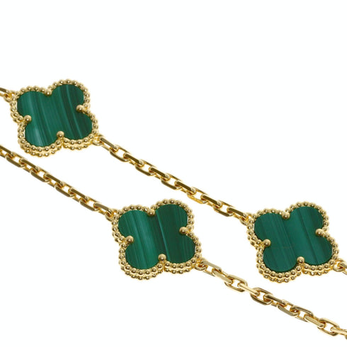 Vintage Alhambra Pendant Necklace 18K Yellow Gold and Malachite