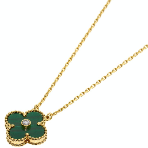 Vintage Alhambra Pendant Necklace 18K Yellow Gold and Malachite