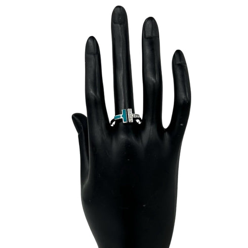 Ring 18K White Gold with Diamond and Turquoise