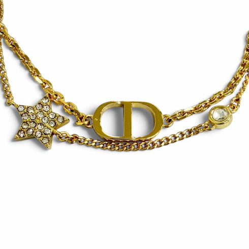 Petit CD Double Bracelet Gold with Rhinestone