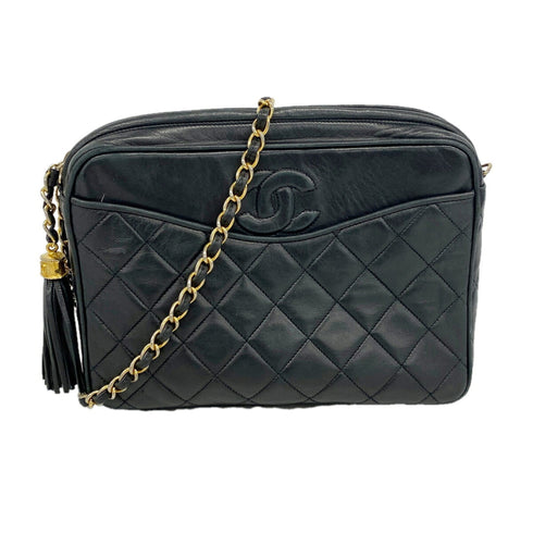 Vintage Camera Tassel Bag Quilted Leather Medium