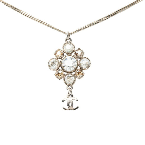 CC Logo Flower Pendant Necklace Silver-Tone Metal