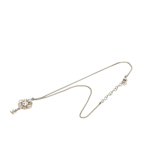 CC Logo Flower Pendant Necklace Silver-Tone Metal