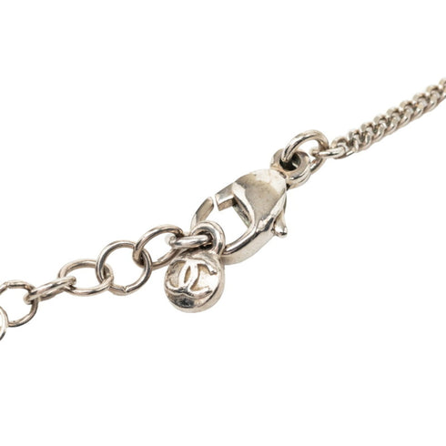 CC Logo Flower Pendant Necklace Silver-Tone Metal