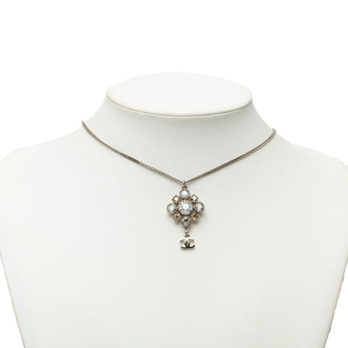 CC Logo Flower Pendant Necklace Silver-Tone Metal