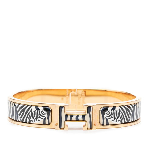 Click H Zebra Print Bracelet Enamel Black and White