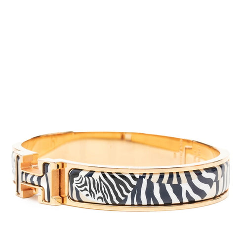 Click H Zebra Print Bracelet Enamel Black and White