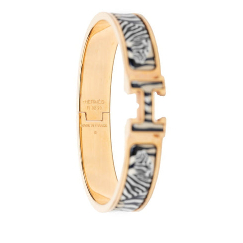 Click H Zebra Print Bracelet Enamel Black and White
