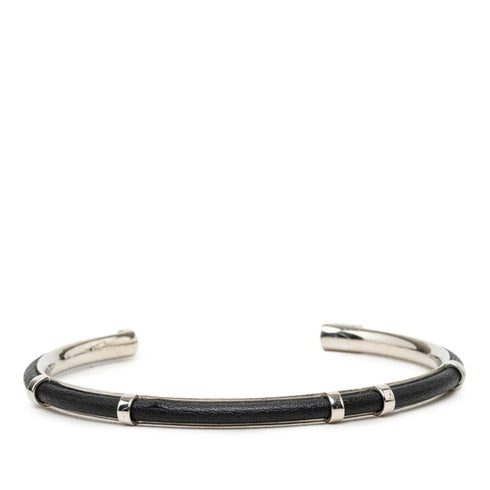 Charm Bracelet Leather and Metal Black and Silver