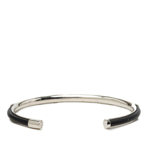 Charm Bracelet Leather and Metal Black and Silver