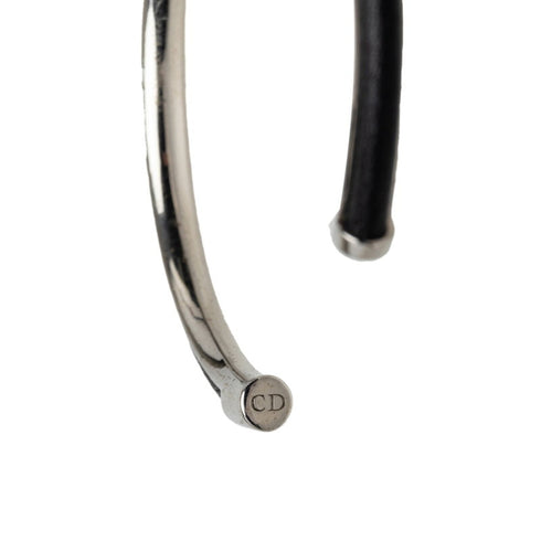 Charm Bracelet Leather and Metal Black and Silver