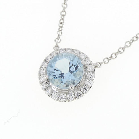 Pendant Necklace Platinum with Aquamarine and Diamond