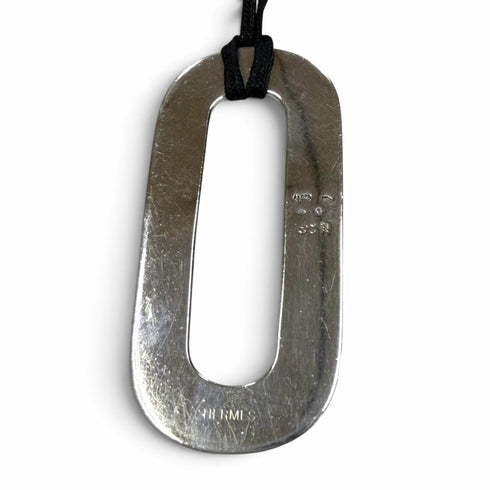 Pendant Necklace Leather Black and Silver