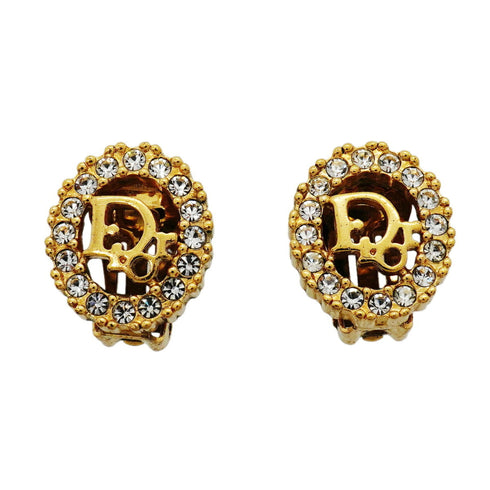 Rhinestone Clip-On Earrings Gold and Rhinestone