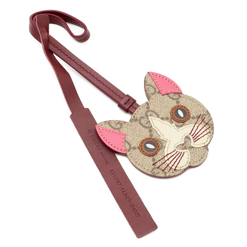Cat Shape Charm GG Supreme and Leather Beige Bordeaux Multi-Color Handbag Charm