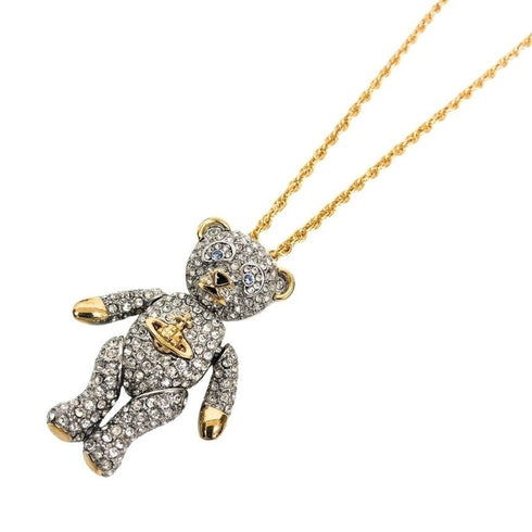 Pendant Necklace Metal and Rhinestone Gold and Silver