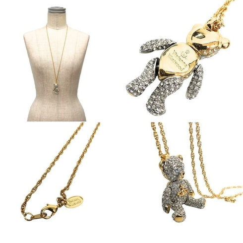Pendant Necklace Metal and Rhinestone Gold and Silver