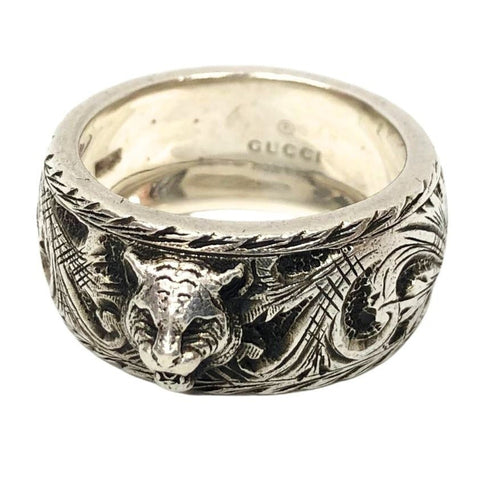 Cat Head Arabesque Band Ring Sterling Silver