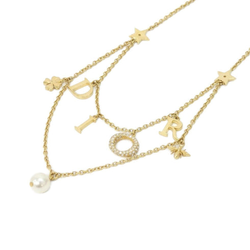 Pendant Necklace Clear White and Gold