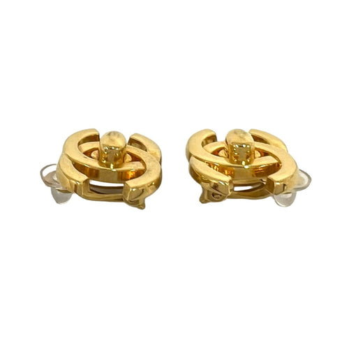 CC Logo Turnlock Clip-On Earrings Metal Gold-Tone Metal