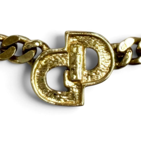 Vintage Rhinestone Cuban Link Choker Necklace Gold