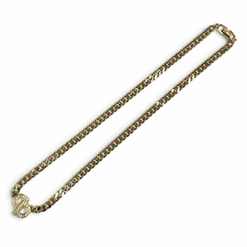Vintage Rhinestone Cuban Link Choker Necklace Gold