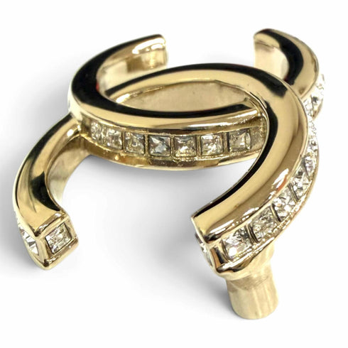 CC Logo Brooch Gold-Tone Metal