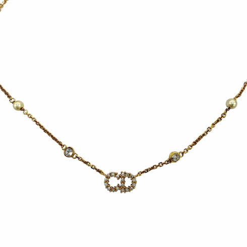 Pendant Necklace Gold with Eco Pearl and Rhinestone
