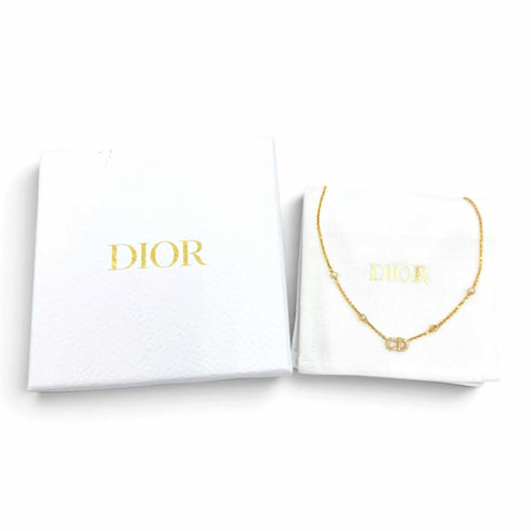Pendant Necklace Gold with Eco Pearl and Rhinestone