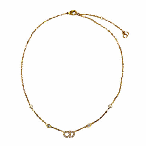 Pendant Necklace Gold with Eco Pearl and Rhinestone
