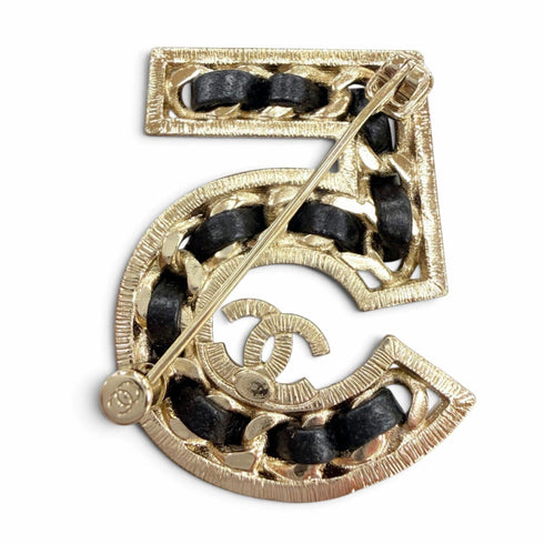 CC Logo Brooch Gold-Tone Metal