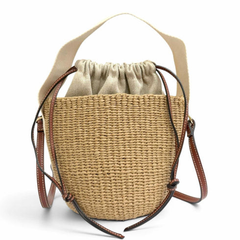 Woody Basket Tote Woven Raffia Small