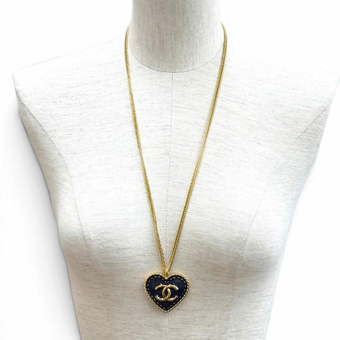 CC Logo Chain Heart Pendant Necklace Gold-Tone Metal