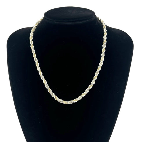 Vintage Twist Rope Pendant Necklace Sterling Silver and 18K Yellow Gold