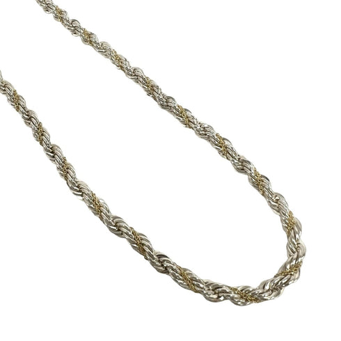 Vintage Twist Rope Pendant Necklace Sterling Silver and 18K Yellow Gold