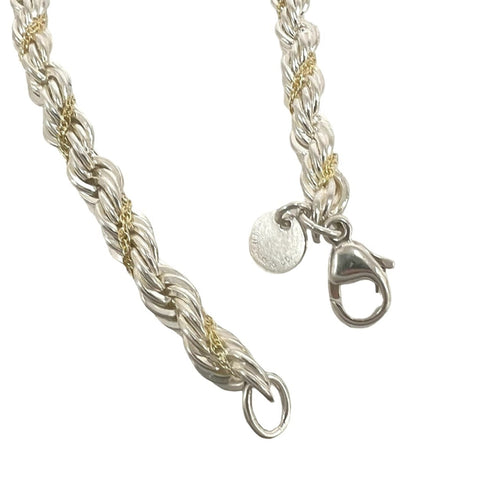 Vintage Twist Rope Pendant Necklace Sterling Silver and 18K Yellow Gold