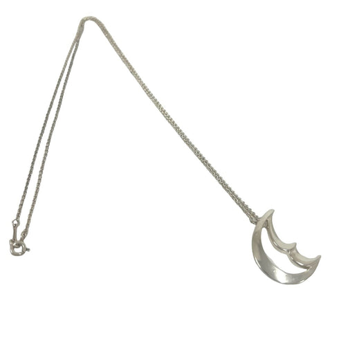 Vintage Crescent Moon Pendant Necklace Sterling Silver