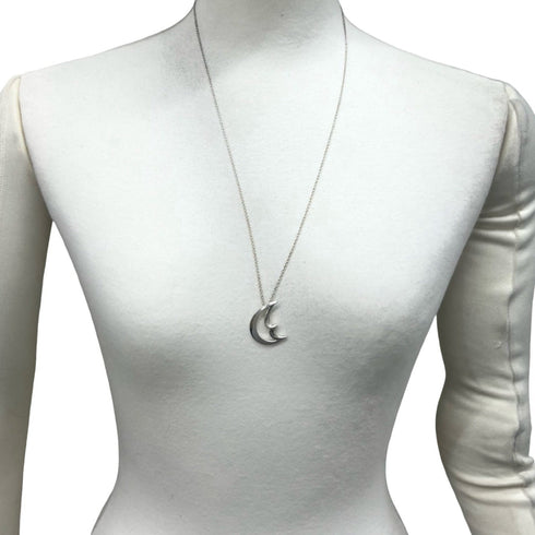 Vintage Crescent Moon Pendant Necklace Sterling Silver