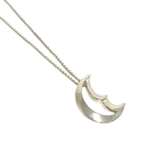 Vintage Crescent Moon Pendant Necklace Sterling Silver