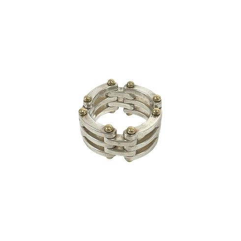 Vintage Gate Ring Sterling Silver and 18K Yellow Gold