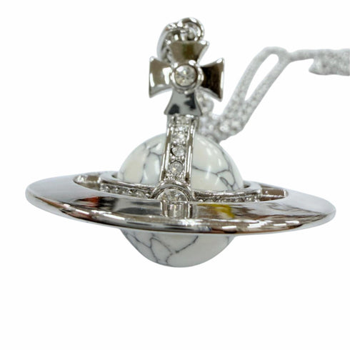 Pendant Necklace with Howlite and Rhinestones and White Marble