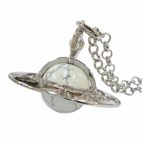 Pendant Necklace with Howlite and Rhinestones and White Marble