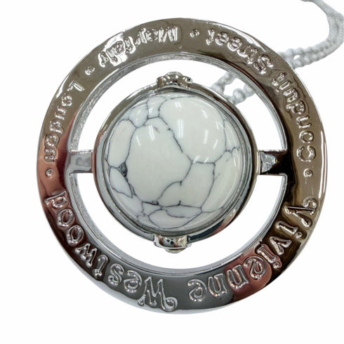 Pendant Necklace with Howlite and Rhinestones and White Marble