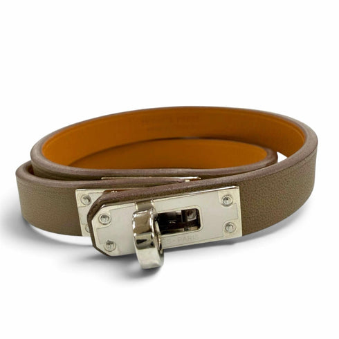 Kelly Double Tour Bracelet Swift Leather Etoupe Gray Mini