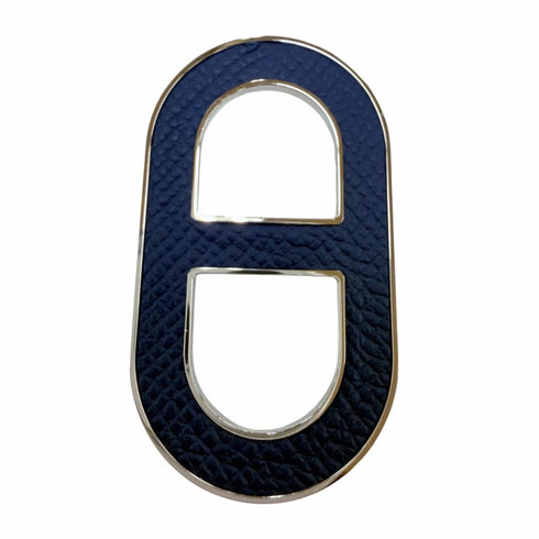 Brooch Leather and Metal Navy Silver