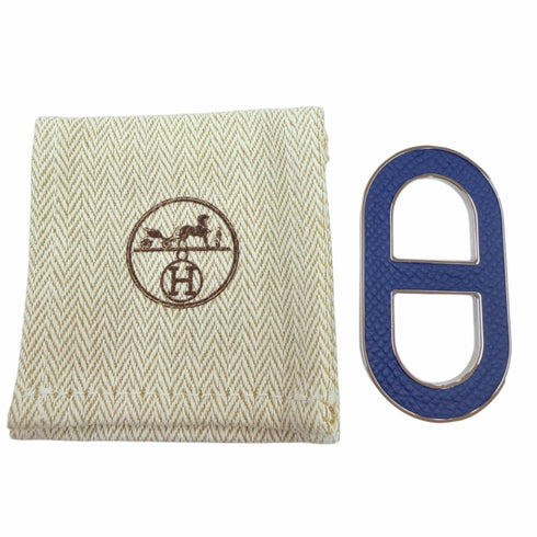 Brooch Leather and Metal Navy Silver