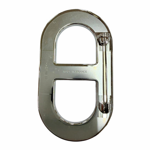 Brooch Leather and Metal Navy Silver